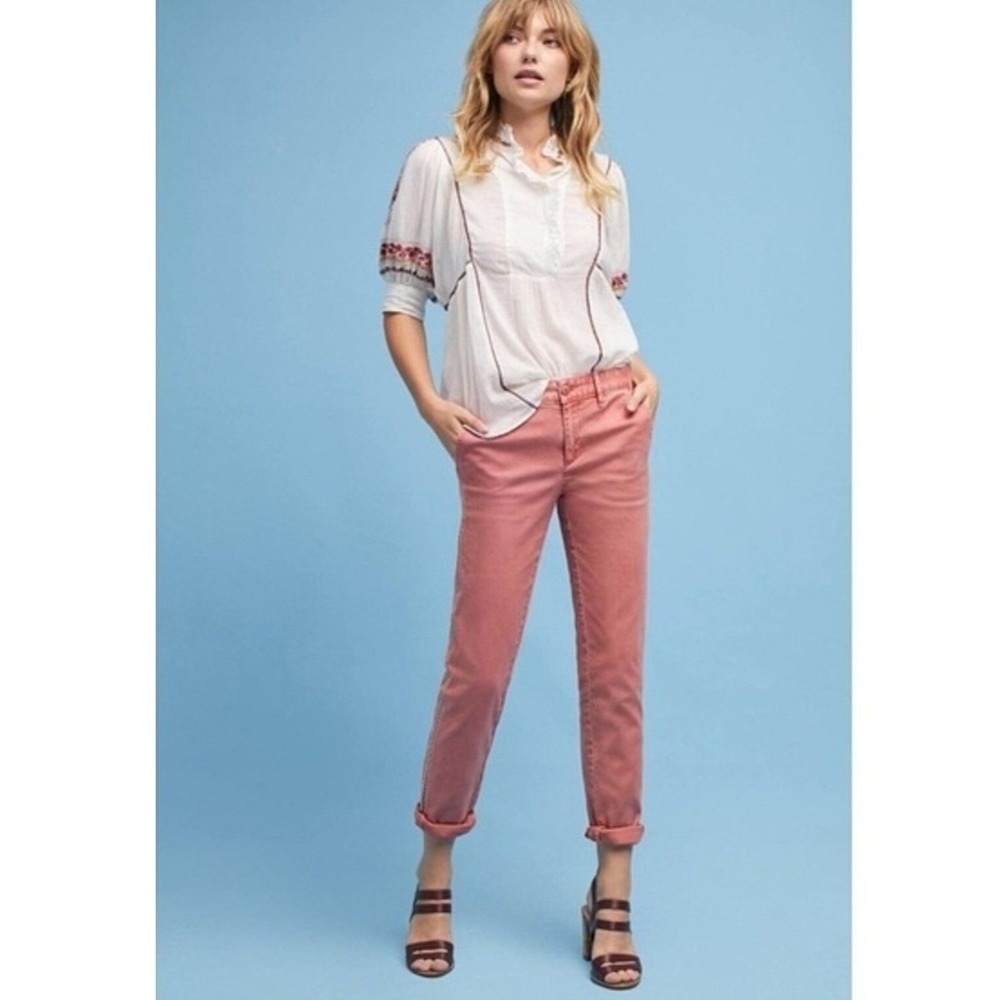 Anthropologie Womens 30 Slim Chino Pants Terracotta Orange Cropped Stretch Twill